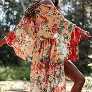 Breathlessly Bohemian Kimono In Wild Pink Blooms